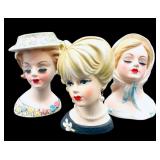 (3) Lefton and Napcoware Ceramic Lady Head Vase