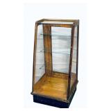 Antique Slant Oak and Glass Display Cabinet