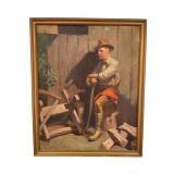 Vintage ï¿½WoodCutterï¿½ Oil Painting on Canvas