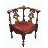 Antique Victorian Carved Walnut Italian Corner Cha
