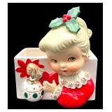 Vintage Christmas Napco Girl Planter Head Vase