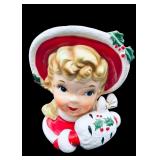 Lefton Christmas Girl Head Vase