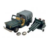 Vintage Tin Litho Army Jeep and Gunner