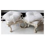 Pair of Rococo-Style Carved Wood Stools w/ Upholst