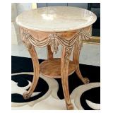 French-Style Carved Wood Occasional Table w/ Marbl