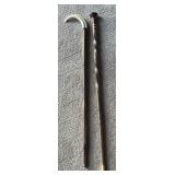 Wood Walking Sticks Featuring Curved Tusk Handle &