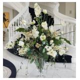 Faux Floral Arrangement In Clear Glass Vase