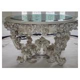 Lalique France Ornate Carved Wood Table With Glass