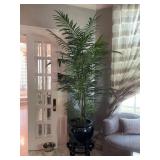 Artificial Areca Palm In Porcelain Planter On Wood