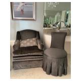Fabric Chair With Pleated Skirt & Plush Gray Uphol