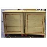 Cream Colored Wooden Nightstands With Pink Stripes
