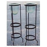 Cast Metal Planters With Glass Inserts