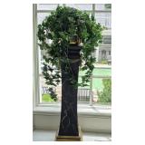 Faux Marble Pedestal Stand With Brass Planter