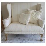 French Louis XVI Style Wingback Damask Fabric Love