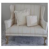 French Louis XVI Style Wingback Damask Fabric Love