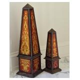 Wood With Red & Gold Glass Panels Obelisks