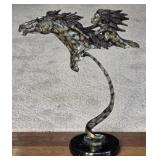 BBI Girl & Horse On Bronze Over Brass Marble Sculp