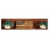 Burnt Wood American Flag Wall Art + 2 Planters
