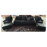 Black Leather Couch With Matching Armchairs & Otto