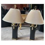 Pair Of Glossed Ceramic Table Lamps With Brass Acc