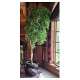 Black Ceramic Fishbowl Planter With Faux Ferns