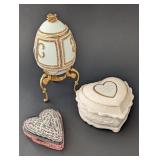 Heart Shaped Porcelain Music Box, Embellished Fabe
