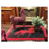 Red Horse Rug, Horse Woven Statue, & Planter