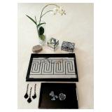 Greek Key Mirrored Serving Tray, Swarovski Crystal