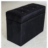 Black Velvet Ottoman Bench With A Tufted Top