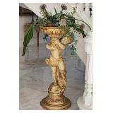 French-Style Carved Wood Cherub Planter