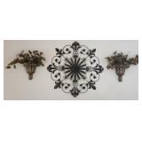 Old World Iron Floral Sunburst Wall Art With Sconc
