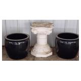 Stonelite Pedestal Plant Stand & Black Ceramic Pla