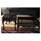 3-Piece Carved Wood Tables With Tinted Glass Top &
