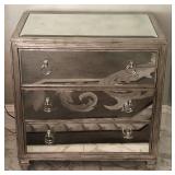 Marge Carson 3-Drawer Mirrored Nightstand