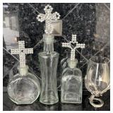 Dragon Wine Glass & Bottles With Bejeweled Cross S