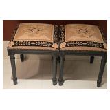(2) Needlepoint Seat Stools With Ebonized Carve Wo