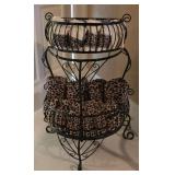 Two-Tier Wrought Iron Towel Stand W/ Cheetah Print