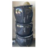 (3) Black Plastic & Porcelain Fishbowl Planters