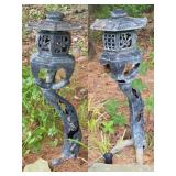 (2) Cast Aluminum Pagoda Lantern Garden Ornament W