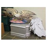 Silver Pedestal, Wall Mount Horse Head, & American