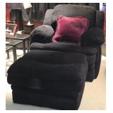 Black Microfiber Chair+ Ottoman Set With Decorativ