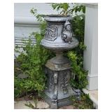 Classical European Stone Urn With Warrior Helmet A