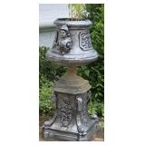 Classical European Stone Urn With Warrior Helmet A