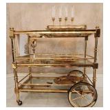 Brass Beverage Trolley With Gold Leaf Champagne Fl