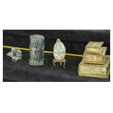 Faberg-Style Jewelry Trinket Box, Glass Lily, & M