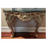 Rococo Style Console Table With Green Marble Top