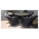Black Wicker Patio Dining Set With 4 Rocking Chair