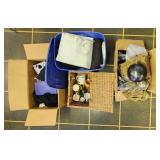 Box Lot - Includes Coffee Mugs, Globe, Linens, & M