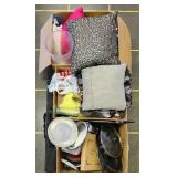 Box Lot - Includes Pots & Pans, Pillows, Glassware