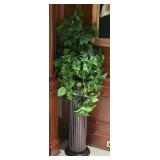 Mahogany Pedistal Planter With Faux Ferns